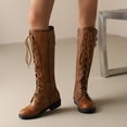 thumbnail image 6 of SACFOF Women's Vintage Buckle Leather Lace Up Combat Booties,Sexy Knee High Platform Side Zip-up Mid-Calf Boots, 6 of 6