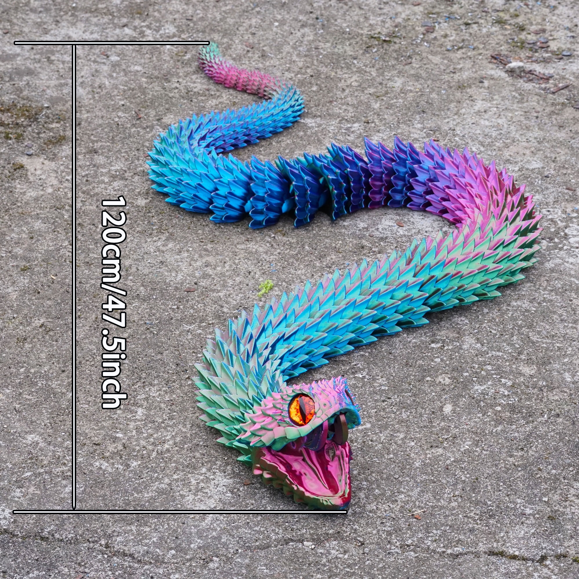 47.5inch 3D Printed snake,Flexible Joint Animal lacertid Figurines,Realistic Eyes, Home Office Decor,Fidget Toy for Adults Teens Boy Festival Gifts