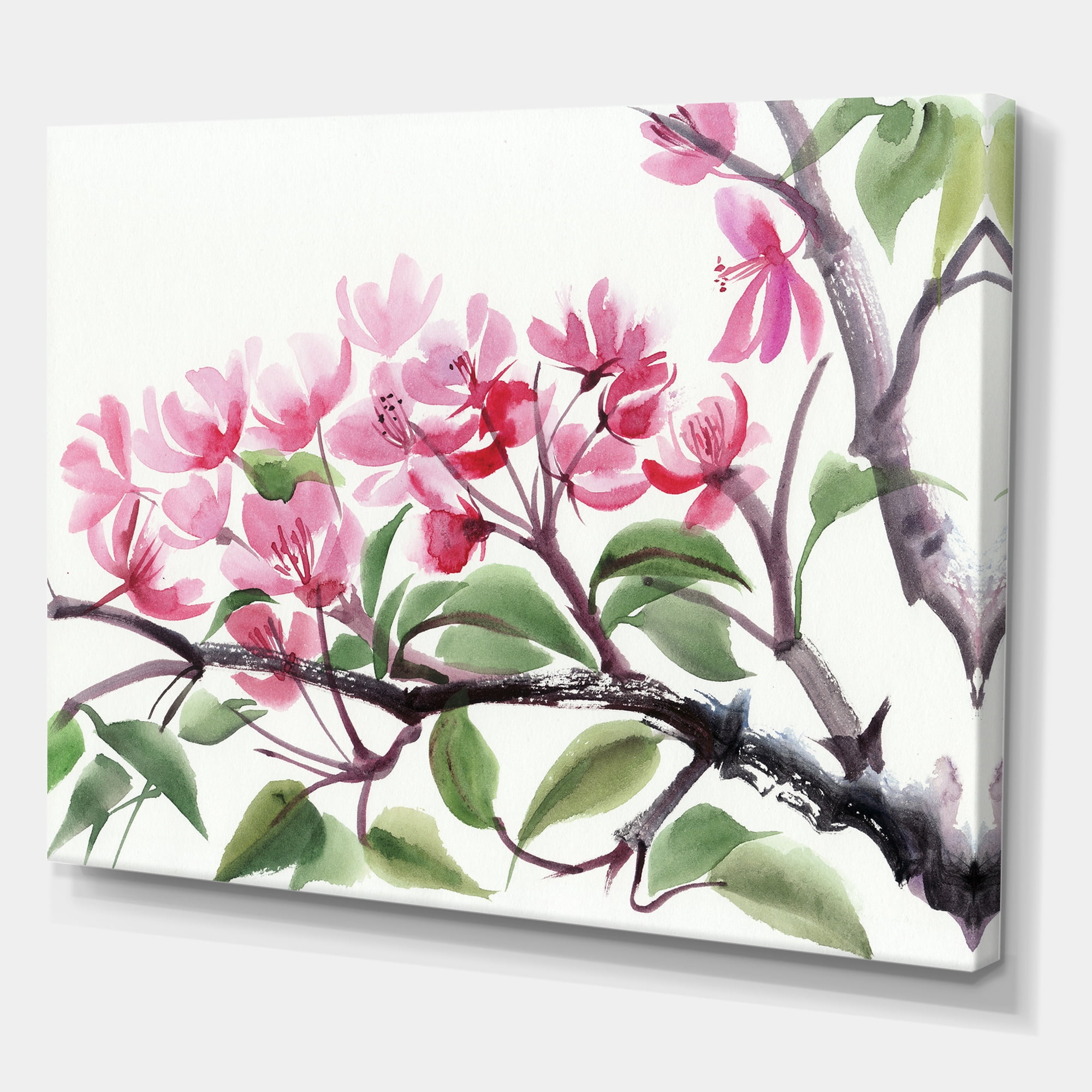 Designart ' Pink Blossoming Floral Tree ' Traditional Canvas Wall Art Print
