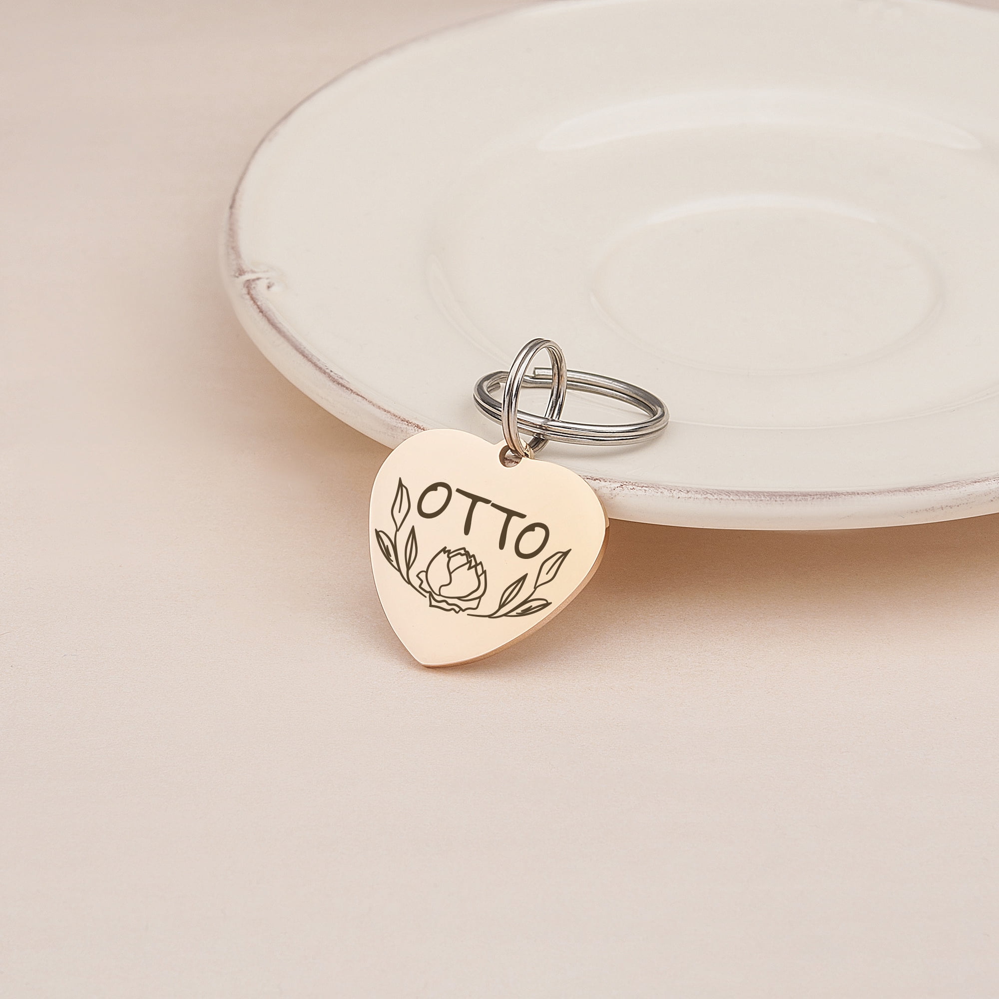 Anavia Stainless Steel Metal Heart Name - Boarder Birthday Holiday Christmas Engraved Dog Cat ID Tag, Rose Gold