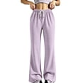 thumbnail image 3 of Nestiefly Flare Sweatpants for Women Baggy Striped High Waist Yoga Sweat Pants Bell Bottoms Y2K Flare Leg Lounge Pants Light Purple L, 3 of 8
