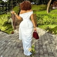 thumbnail image 4 of Women's Diagonal Collar Raglan Sleeve Pleated Long Dress, Ribbons Decoration, Hips Wrapped, Solid Color, 4 of 21