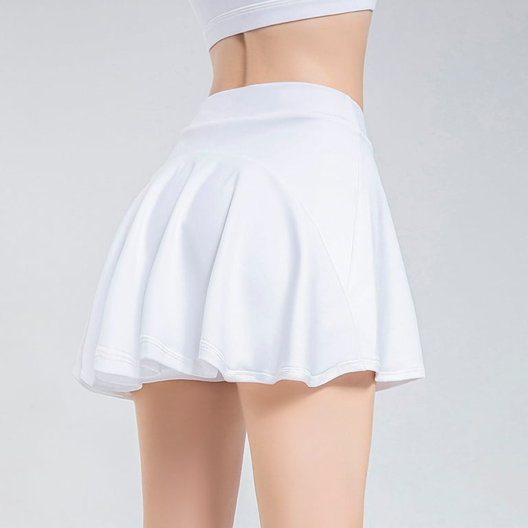 Women's Pleated Tennis Skirts Layered Ruffle High Waisted Mini Skirts with  Shorts for Running Workout 