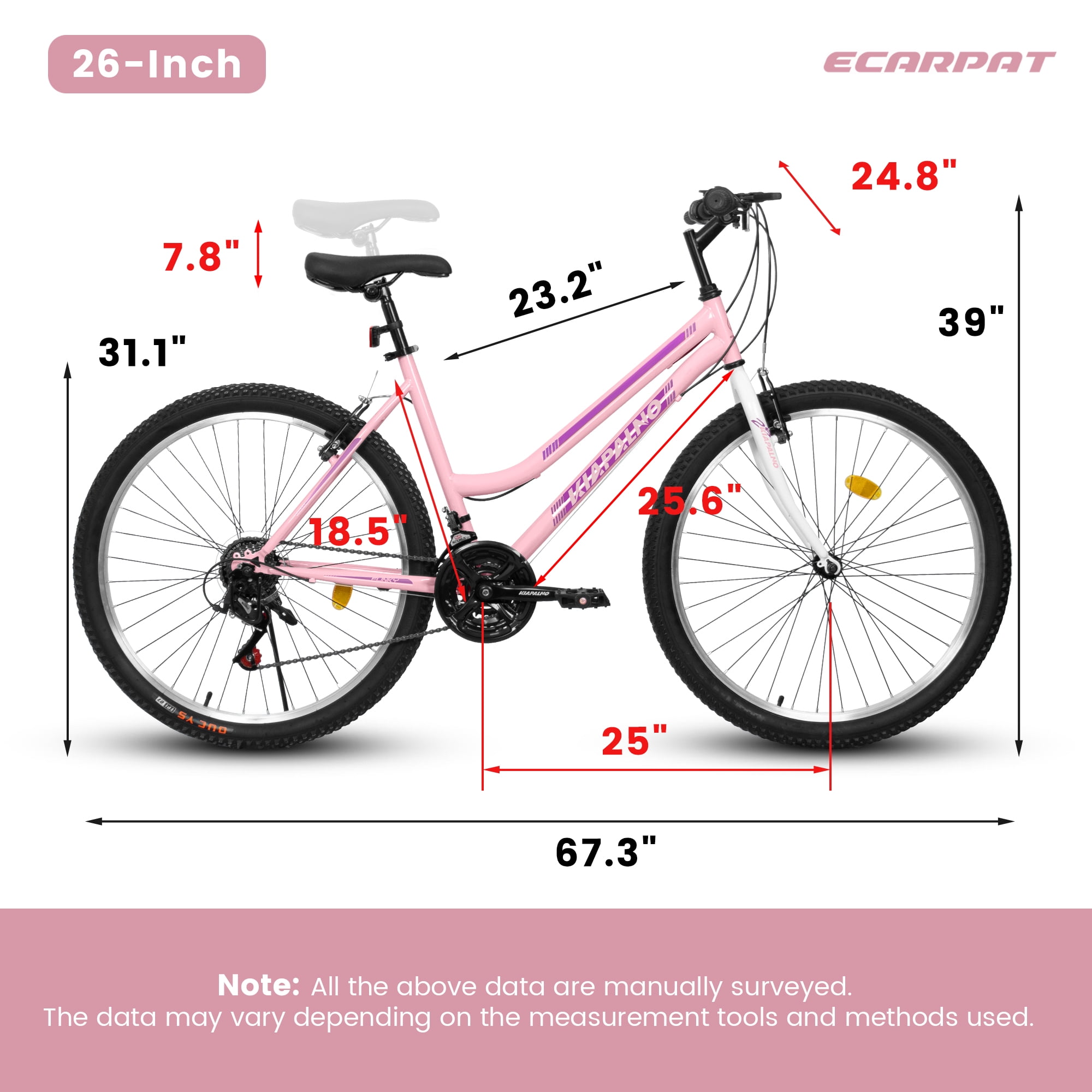 Ambifirner 24 26 Inch Mountain Bike:Commuter Bike with V Brake and Steel Frame, 21 Speed Mountain Bike for Adult Teens, Trail Beach Snow Commuter City Bikes