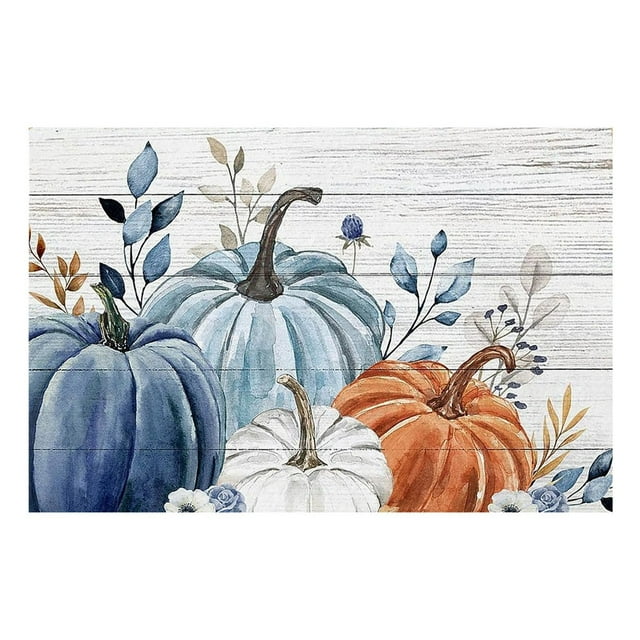 Binwennn Large Throw Blankets for Couch 5 X 8 Area Rug in Throw Pillows And Blanket Set Thanksgiving Doormat Fall Welcome Mat With Blue White Orange Pumpkin Non Floor Mat Bathroom Memory