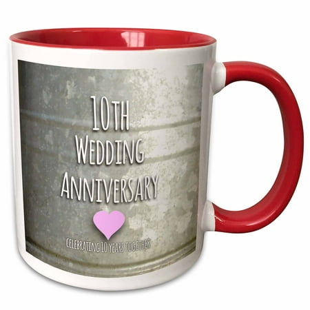 3dRose 10th Wedding Anniversary gift - Tin celebrating 10 years together - tenth anniversaries ten yrs - Two Tone Red Mug, (Best 10th Wedding Anniversary Gifts)