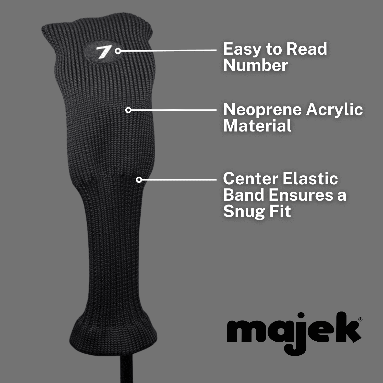 Majek All Hybrid Head Cover Golf Club Black Sleek Tight Fit Headcover Set 7-SW Acrylic Head Covers 7 8 9 PW SW Easy to See Large White Embroidered Numbers