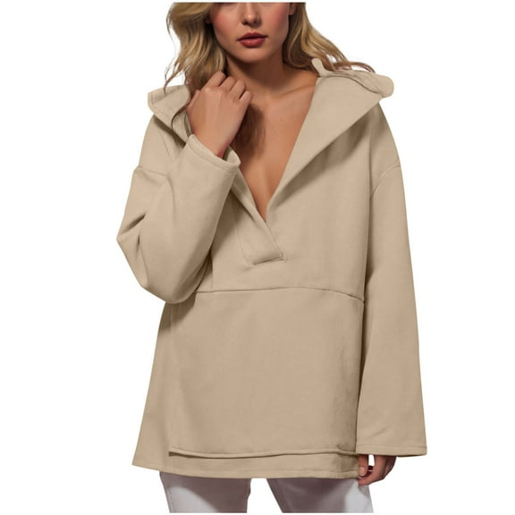 Fall Fashion Must Haves Womens Winter Warm Long Sleeve Solid Color Hooded Sweatshirt Tops Pullover with Pocket Women Fall Clothes