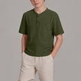 thumbnail image 2 of LYEAA Linen Shirts for Boys Summer Short Sleeve Crewneck Tees Solid Pullover Tops Casual Holiday Clothes, 2 of 8