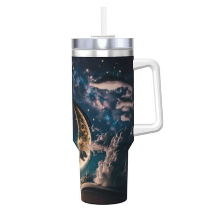 

Gaeub Artistic Starry Sky Moon Book Print Stainless Steel Hot/Cold Coffee Cup 40oz Ice Bully Cup With Handle And Straw Travel Coffee Cup