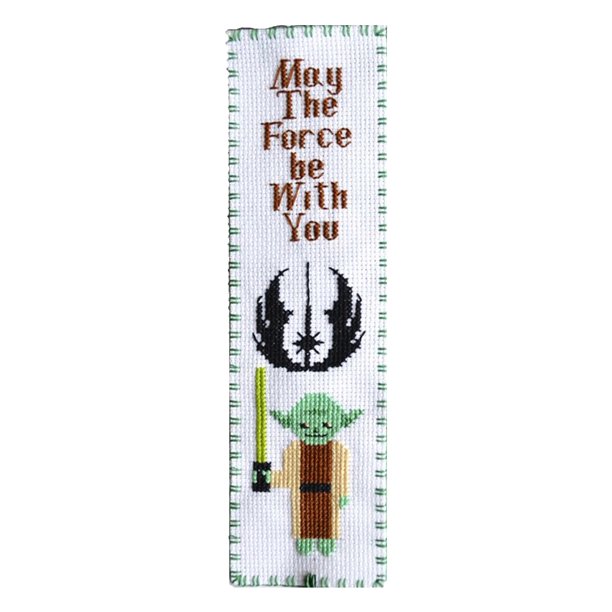 Cuadros Decorativos Hilo de algodón ecológico de doble cara de tela blanca 14CT DIY Yoda Craft Bookmark Kit Likrtyny embutido en tela