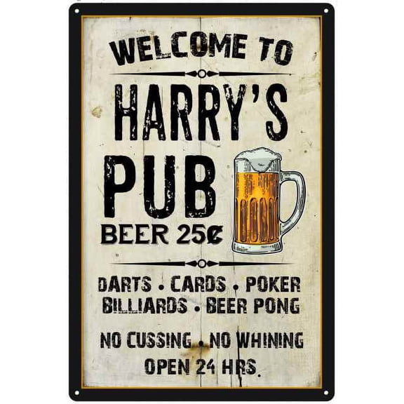 HARRY'S Pub Sign Vintage Man Cave Bar 8 x 12 High Gloss Metal 208120028073