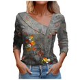 thumbnail image 1 of TSADFHJI Chandail à Col Rond pour Femmes Graphique T-Shirt à Manches Longues Décontracté avec Boutons en V pour Femmes Gris, 1 of 5