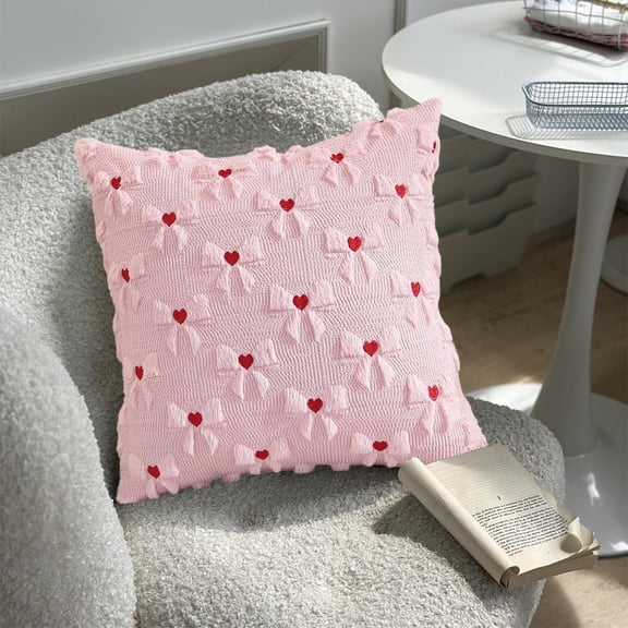 Euaioeiu Valentine's Day Pillow Covers for Couch, Romantic Home Decor Throw Pillow Cases, 18x18 Inches, Floral Heart Design, Canvas Fabric, Cushion Cover for Sofa Bed Living Room Anniversary Gift