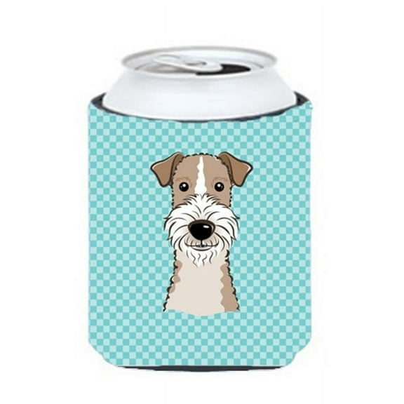Checkerboard Blue Wire Haired Fox Terrier Can Or Bottle Hugger, 12 Oz.
