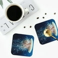 thumbnail image 5 of Kll Square Drink Coasters Set Of 4,Pu Leather Absorbent Coasters Set Decorative Coffee Cup Coasters Housewarming Gift For Home Decor-White Jellyfish Dansing In The Ocean, 5 of 9