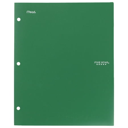 Five Star 2-Pocket Stay-Put Plastic Folder, Green (37451)