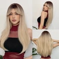 thumbnail image 1 of Peluca sintética larga y recta con flequillo para mujer, pelo falso suave y sedoso Natural, resistente al calor, color rubio, colorido, uso diario en fiestas, 1 of 4