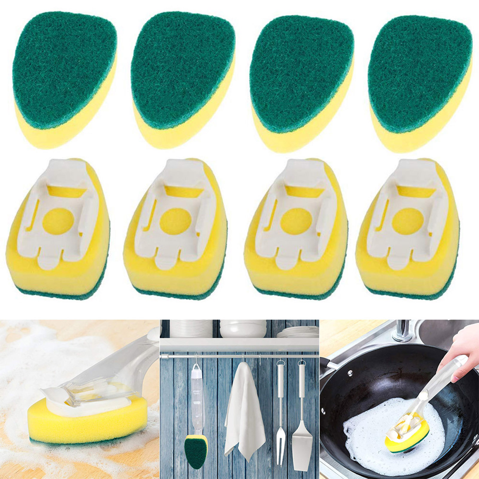 LongHandle Liquid Add Clean Sponge Kitchen Dishwashing Detergent Brush for NonStick Cookware