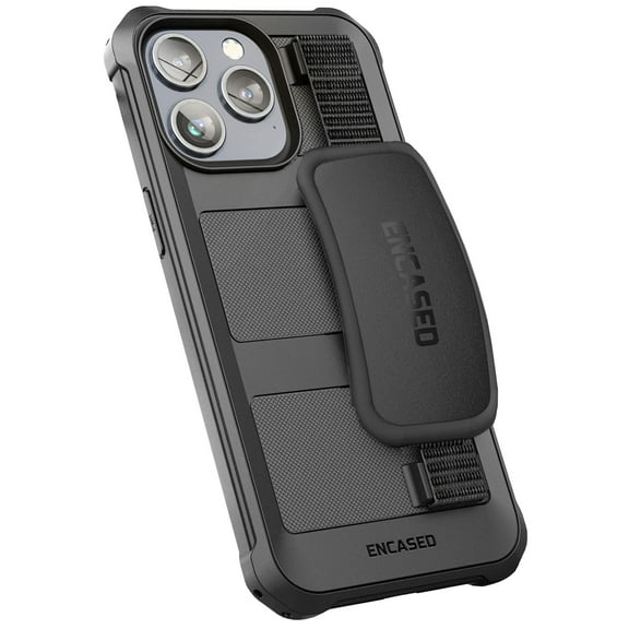 Encased Falcon Designed for iPhone 15 Pro Case with Hand Strap, Protective Full Body Phone Protection Case (Black)