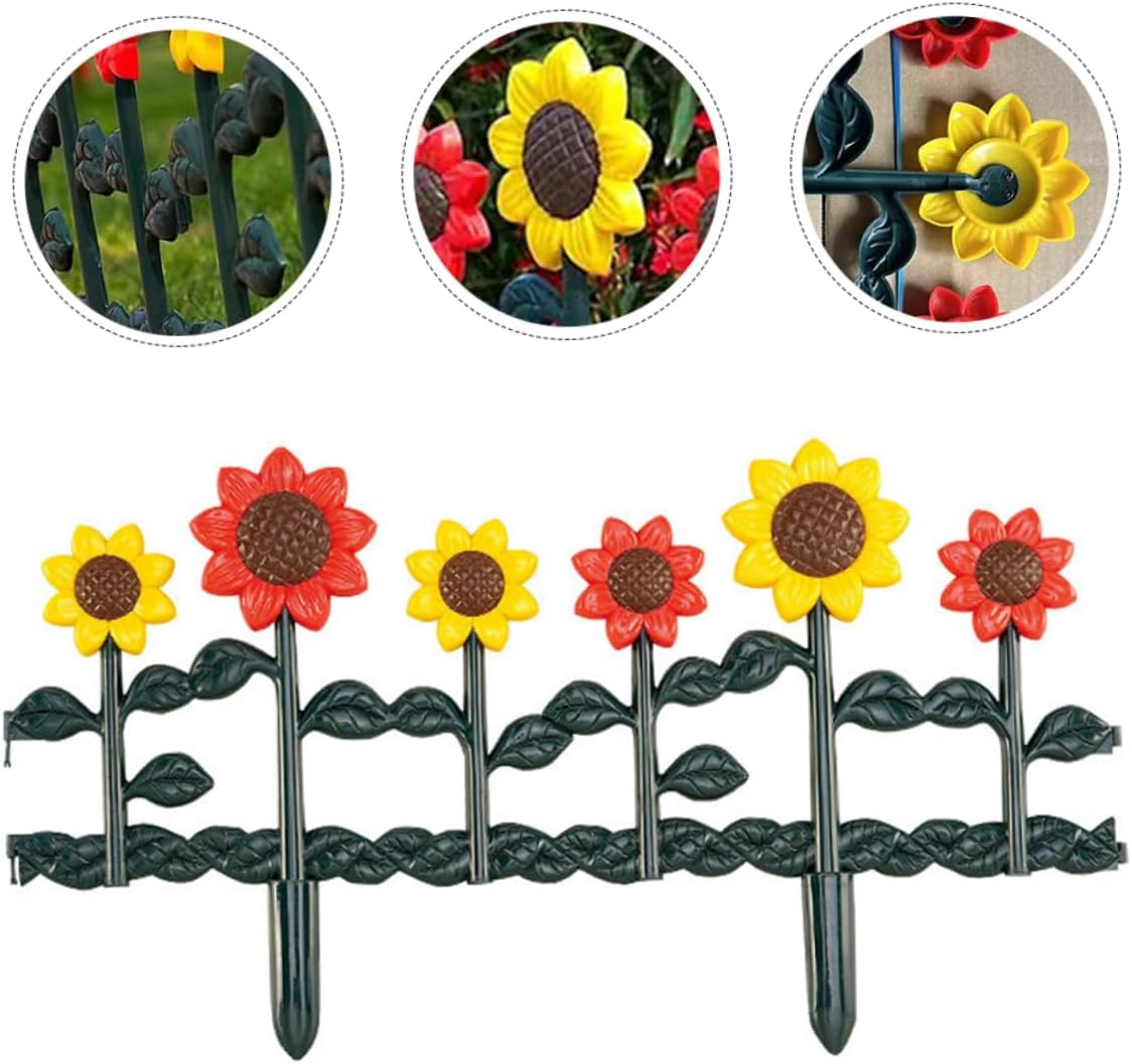 QIANJIA Sunflower Garden Fence Decoration Reusable Patio Border Edging for Lawn Flower Beds Easy to Install Portable Decorative Fence Panel for Outdoor Spaces