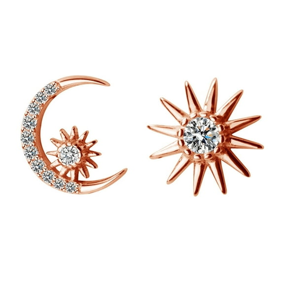 CZ Star Crescent Moon Stud Earrings Sterling Silver Rose Gold Cartilage Studs for Women