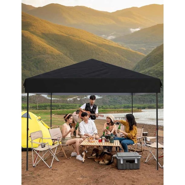 10x10 pop - up outdoor canopy tent | one - button push setup | 3 adjustable heights | comes con portable roller bag, 4 weight bags, 8 stakes & 4 guy ropes (negra)