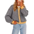 thumbnail image 2 of Womens Striped Cardigan Sweaters Long Sleeve Button Up Knit Tops Fall Winter Oversized Color Block Loose Open Front Casual Cardigan M, 2 of 7