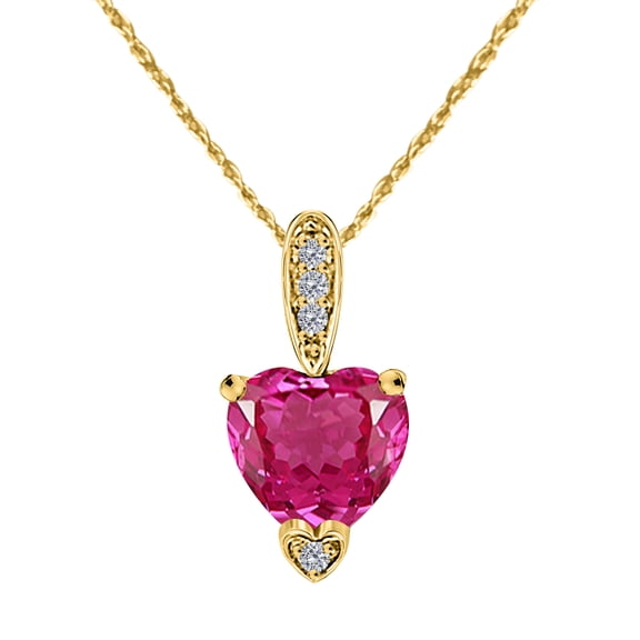 Mauli Jewels Engagement Necklace for Women 1.18 Carat Yellow Gold Heart Shape Gemstone And Diamond Pendant 4 prongs 10K With 18'' Rope Chain|Silver Chain