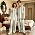 thumbnail image 2 of Matching Pajamas for Couples Button Down Striped Women Mens Pajamas Set Sleepwear Long Sleeve Warm Lounge Sets 2 Pcs Loungewear Khaki M, 2 of 7