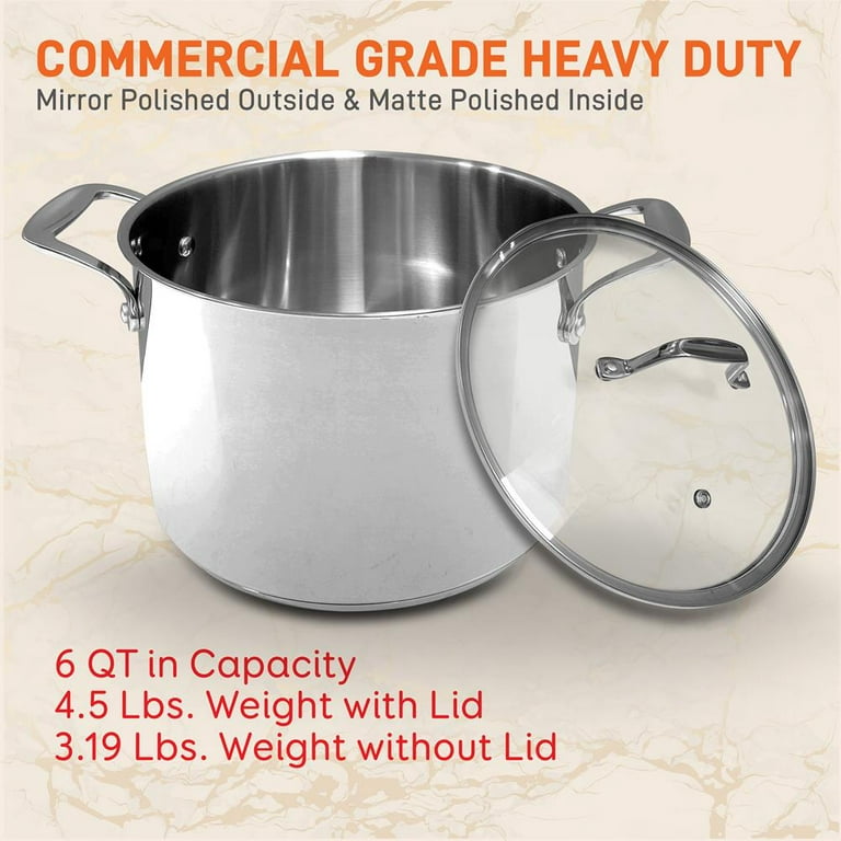  NutriChef 6-Quart Stainless Steel Stock Pot - 18/8 Food Grade  Steel Heavy Duty Induction - Stock Pot, Stew Pot, Simmering Pot, Soup Pot  with See-Through Lid, Dishwasher Safe - NutriChef NCSP6