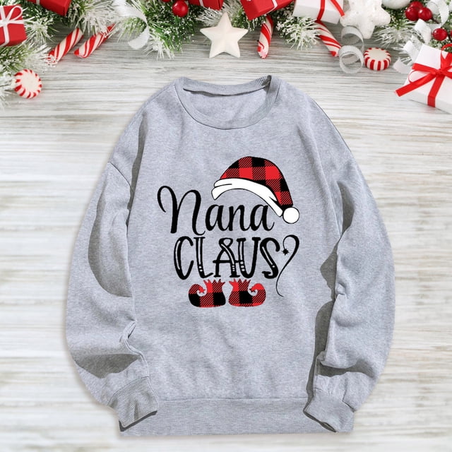 Haut de Noël Contigoes pour Femmes, T-Shirt à Manches Longues et Col Rond pour Femme à la Mode, Blouse Ample Imprimée/gris, (TTTG)