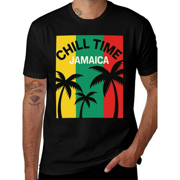 T-shirt Jamaica Palm Grove Soft Cotton Adult Heat-Transfer Graphic T-Shirt - 180g Breathable Fabric, Unisex Summer Casual Wear with Durable Heat-Printed Design