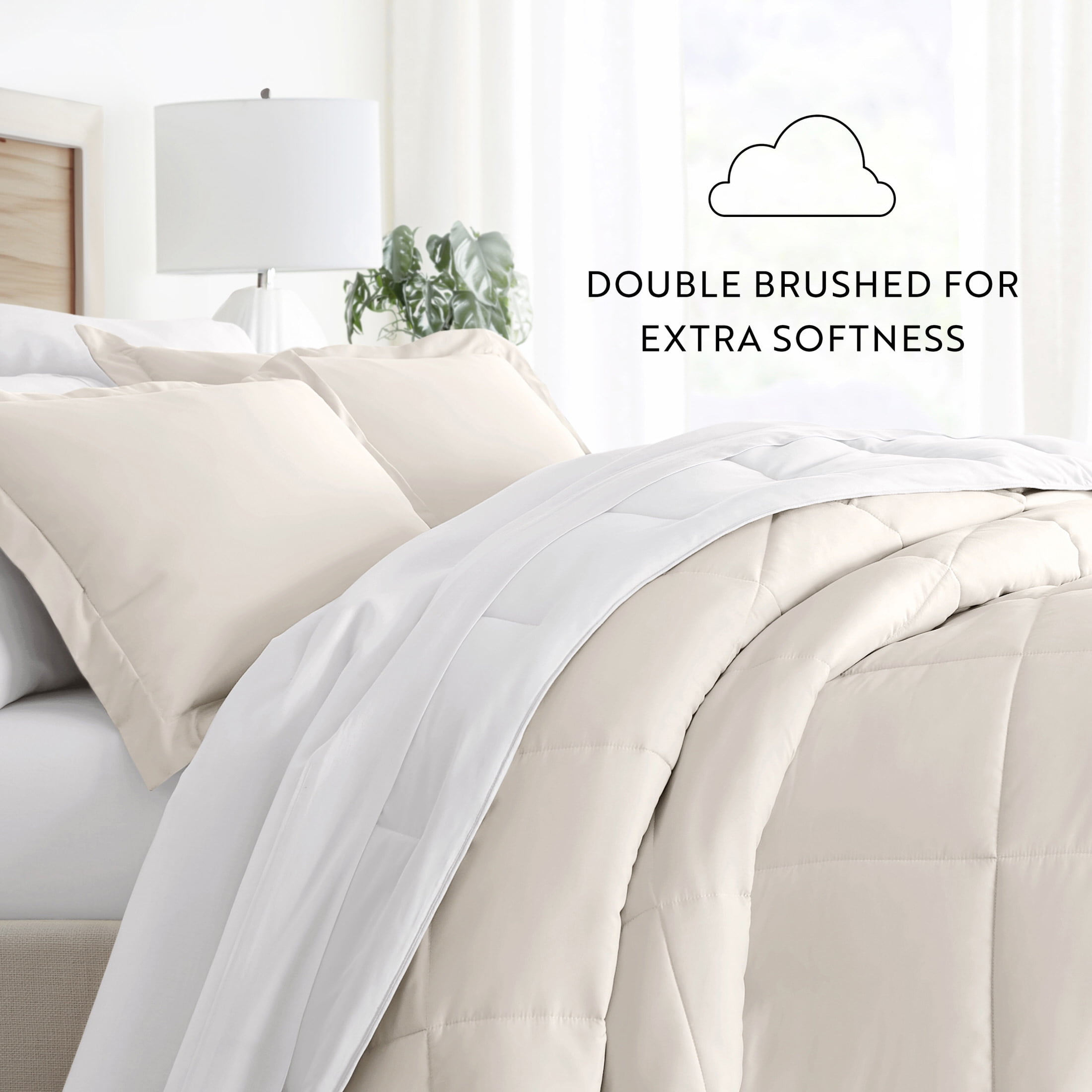 Noble Linens Soft 2-Piece White & Ivory Reversible All Season Lightweight Down Alternative Comforter Set, Twin/Twin XL