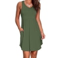 thumbnail image 5 of Liher Women Mini Dress Sleeveless V Neck Tank Sundress Plain Solid Color T Shirts Dress Army Green Summer Beach Dress with Pocket Clothes Size L, 5 of 6