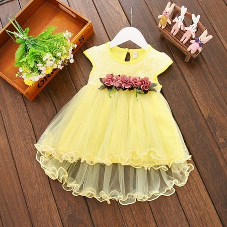

Maxcozy Toddler Baby Girls Princess Floral Sleeveless Tulle Tutu Wedding Dresses