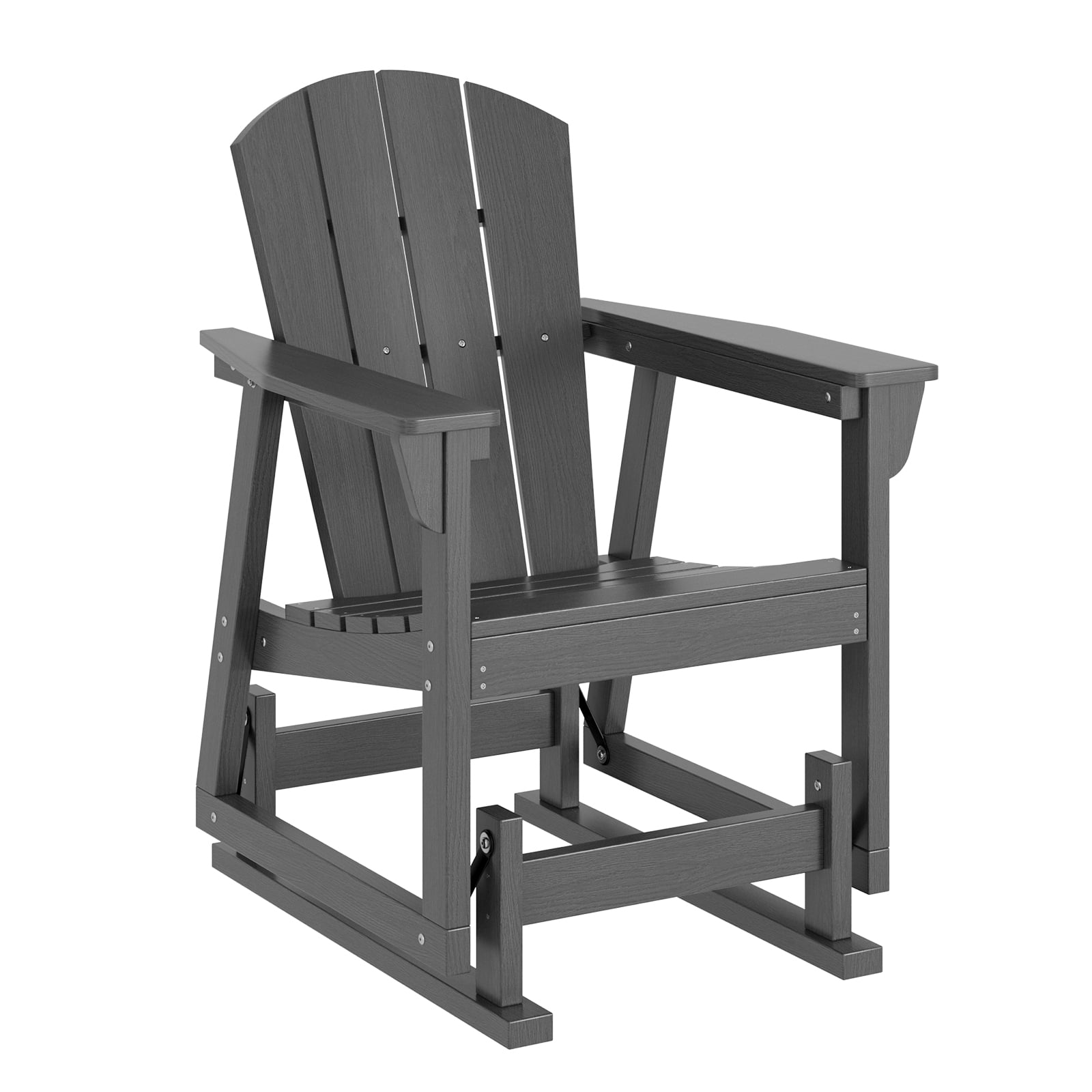 BaPiPro HDPE Adirondack Outdoor Glider Chair, Ergonomic High Back Wide Armrests All-Weather Patio Rocking Chair for Lawn Garden Porch Backyard, Gray