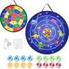 Dart Board for Kids Double Sided with 16 Sticky Balls 2 Hooks, Party Games Stocking Stuffers Dinosaur Target Toys for 3 4 5 6 7 8 9 10 11 12 Year Old Boys and Girls