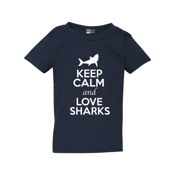 Keep Calm And Love Sharks Fish Animal Lover Toddler Kids T-Shirt Tee