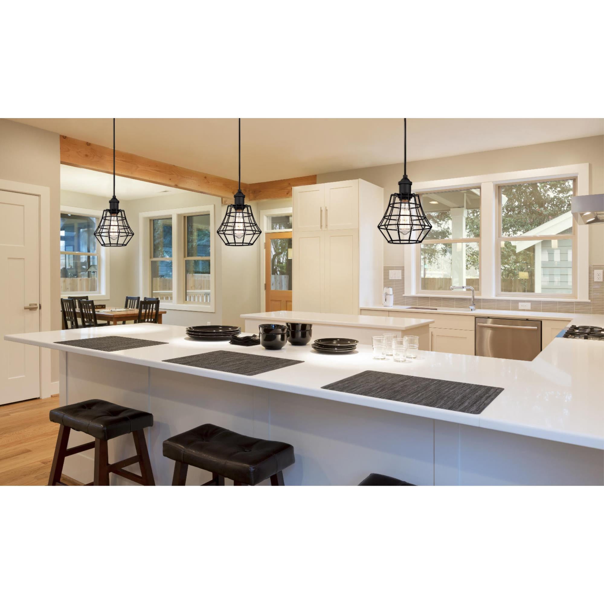 Westinghouse Lighting Nathaniel One-Light Indoor Mini Pendant, Matte Black Finish with Angled Bell Cage Shade