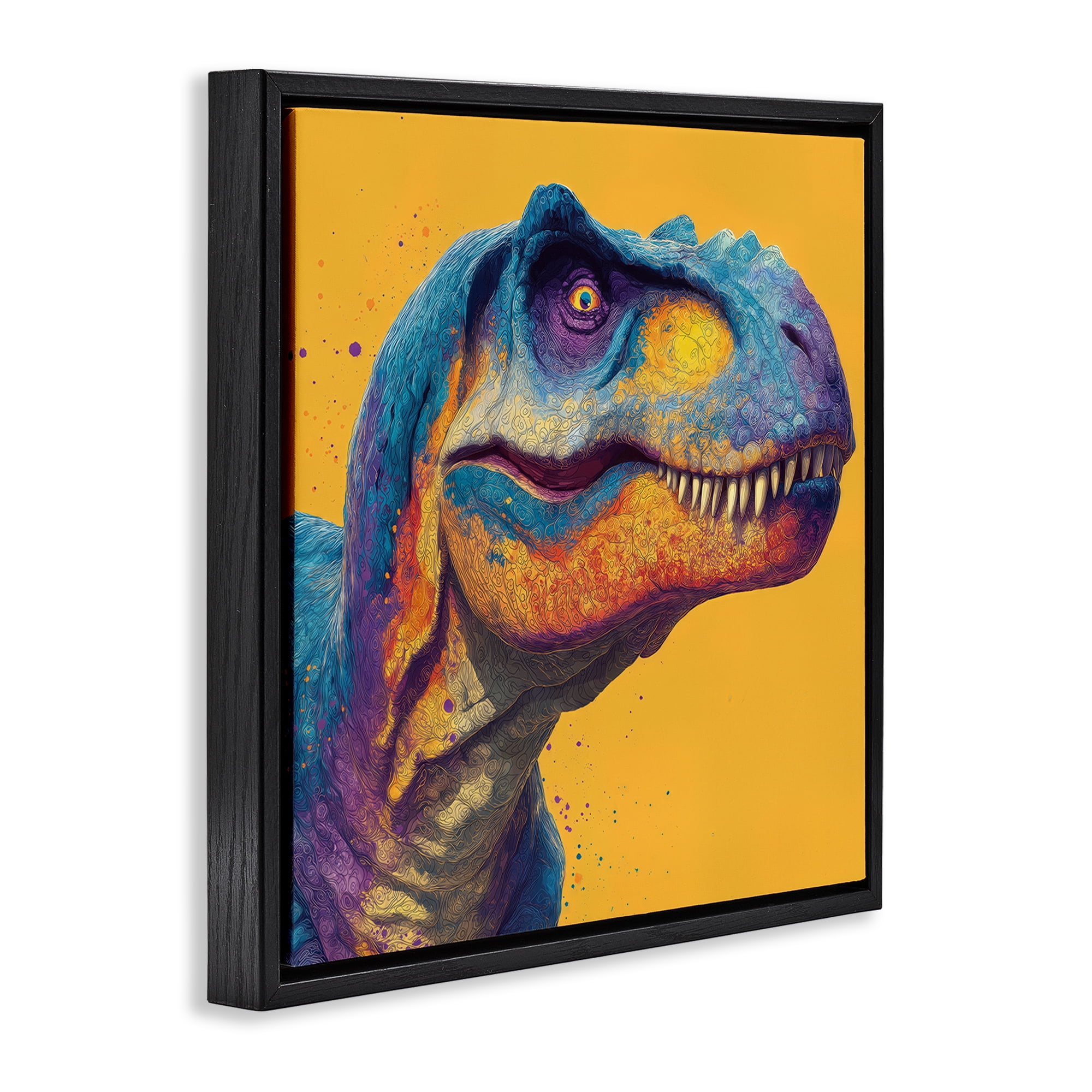 Stupell Industries Vibrant T-Rex Portrait Black Framed Floater Canvas Wall Art, design by Wumples
