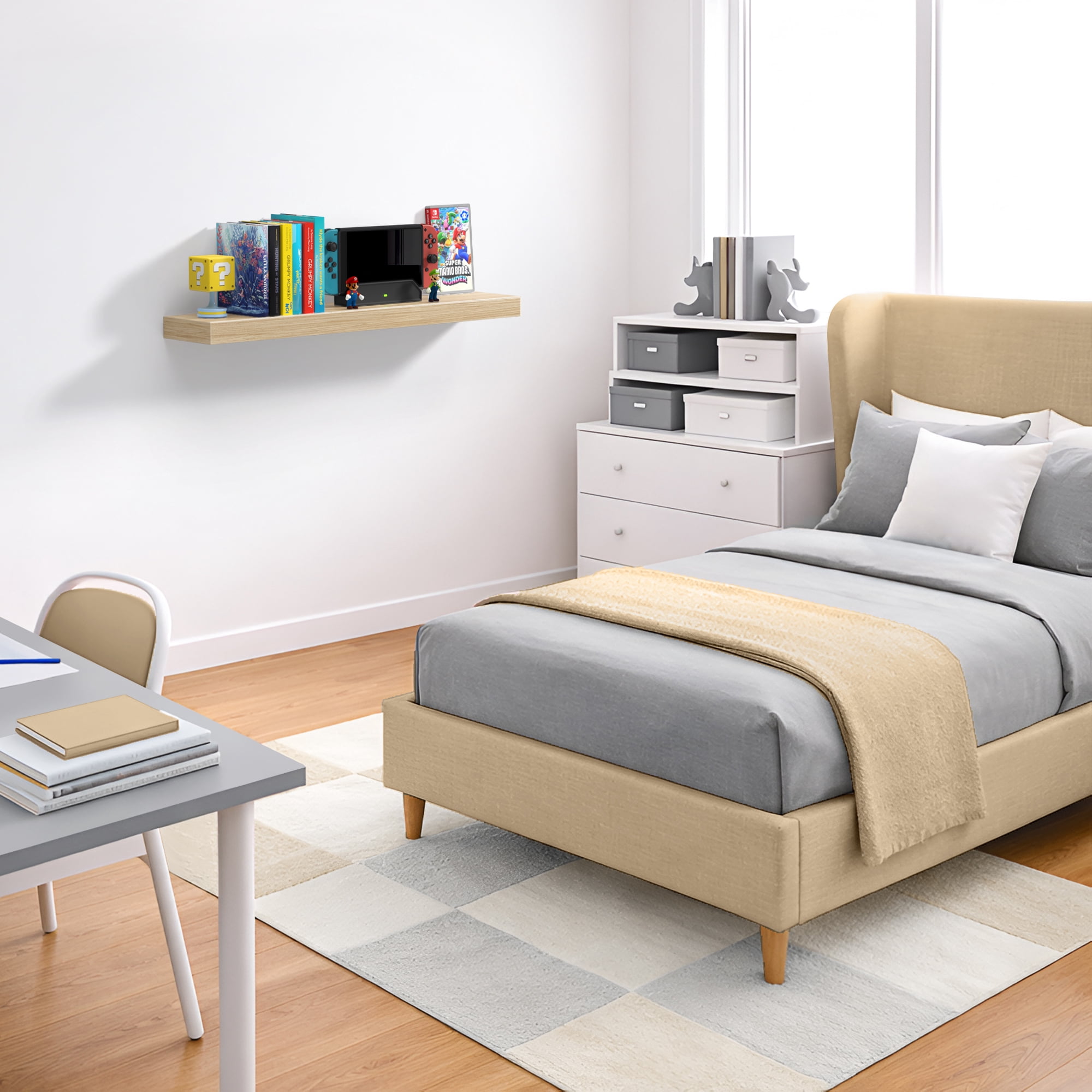 Sorbus 35" Floating Wall Shelf, Maplewood, Invisible Brackets, Bathroom, Bedroom & Home Decor