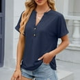 thumbnail image 5 of Womens Fashion Summer Tops 2025 Plus Size Casual Solid Short Sleeve V-neck Button T-shirt Top Blouse, 5 of 7