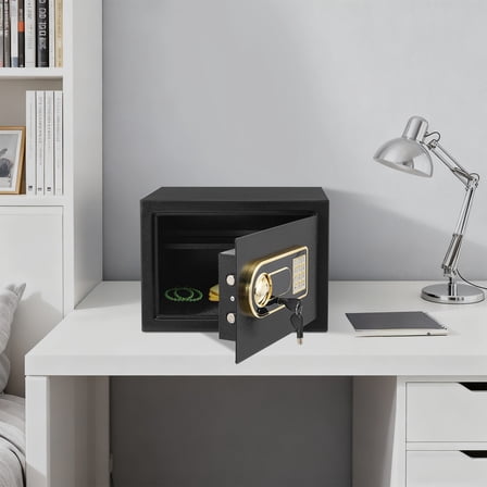 Secure Safe Box – 13"x9"x9" Q235 Steel, Password & Key Access, Alarm Protection, Large Capacity, Wall-Mountable, for Valuables & Documents