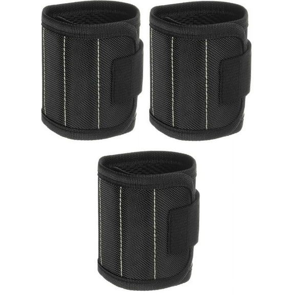 Magnetic Wristband for Holding Screws, Nails and Drill Bits for Men - Made from Premium Ballistic Nylon with Lightweight Powerful Magnets for Dad, Husband, Handyman 3 pcs Black