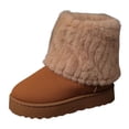 thumbnail image 5 of Fuzzy Foldover Mid Calf Snow Boots for Women, Soft Suede Round Toe Platform Flats, Cozy Low Heel Winter Ankle Booties, 5 of 6