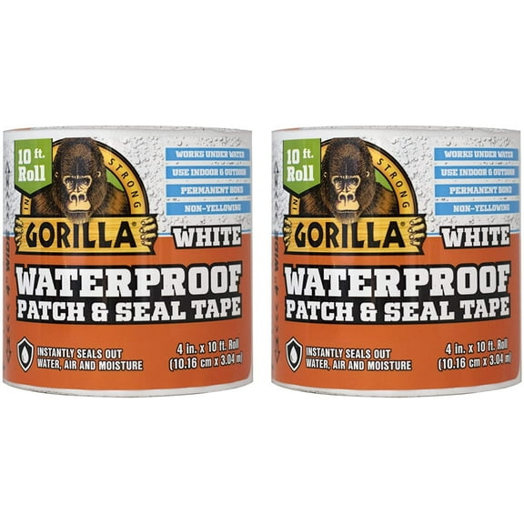 Gorilla 105492 White 2-Pack Waterproof Patch & Seal Tape, 2 Pack