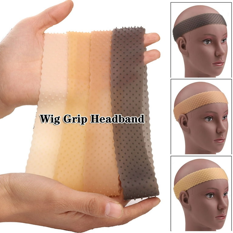 2 Pack No-Slip Wig Grip Band Silicone Wig Band Comfort Head Hair Band Extra  Hold Wig Headband Adjustable Women Hair Wig Band (Black+Skin Color)