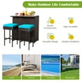 thumbnail image 5 of Patiojoy 3PCS Patio Wicker Rattan Bar Set Table w/2 Turquoise Cushioned Stools, 5 of 10