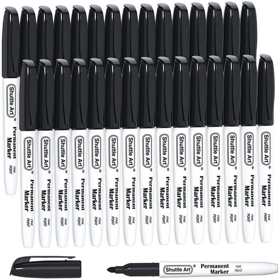 Permanent Markers,Shuttle Art 30 Pack Black Permanent Marker set,Fine Point, Works on Plastic,Wood,Stone,Metal and Glass for Doodling, Marking